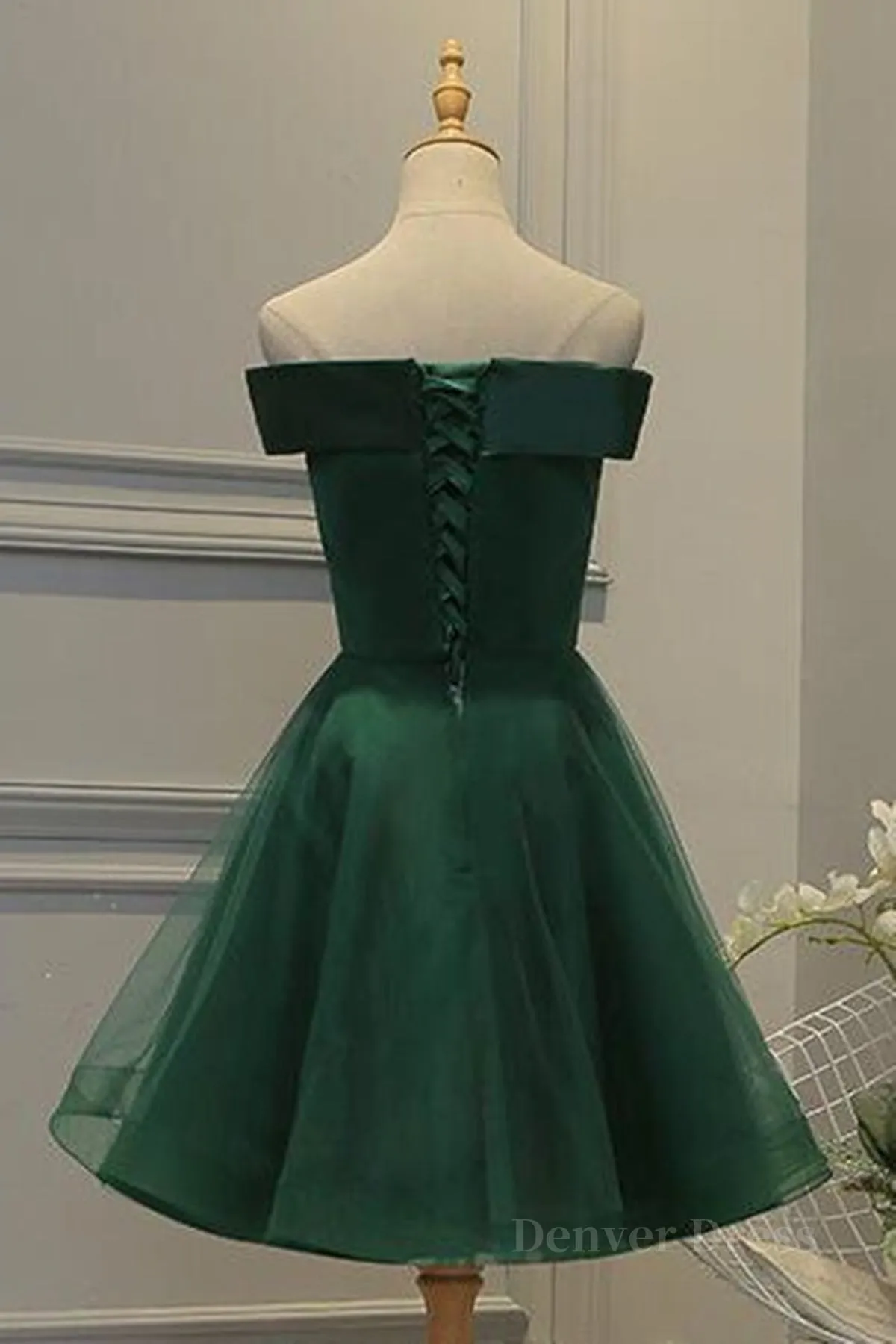 Off Shoulder Green Lace Floral Prom Dress Short Green Lace Homecoming Dress Green Formal Evening Dress