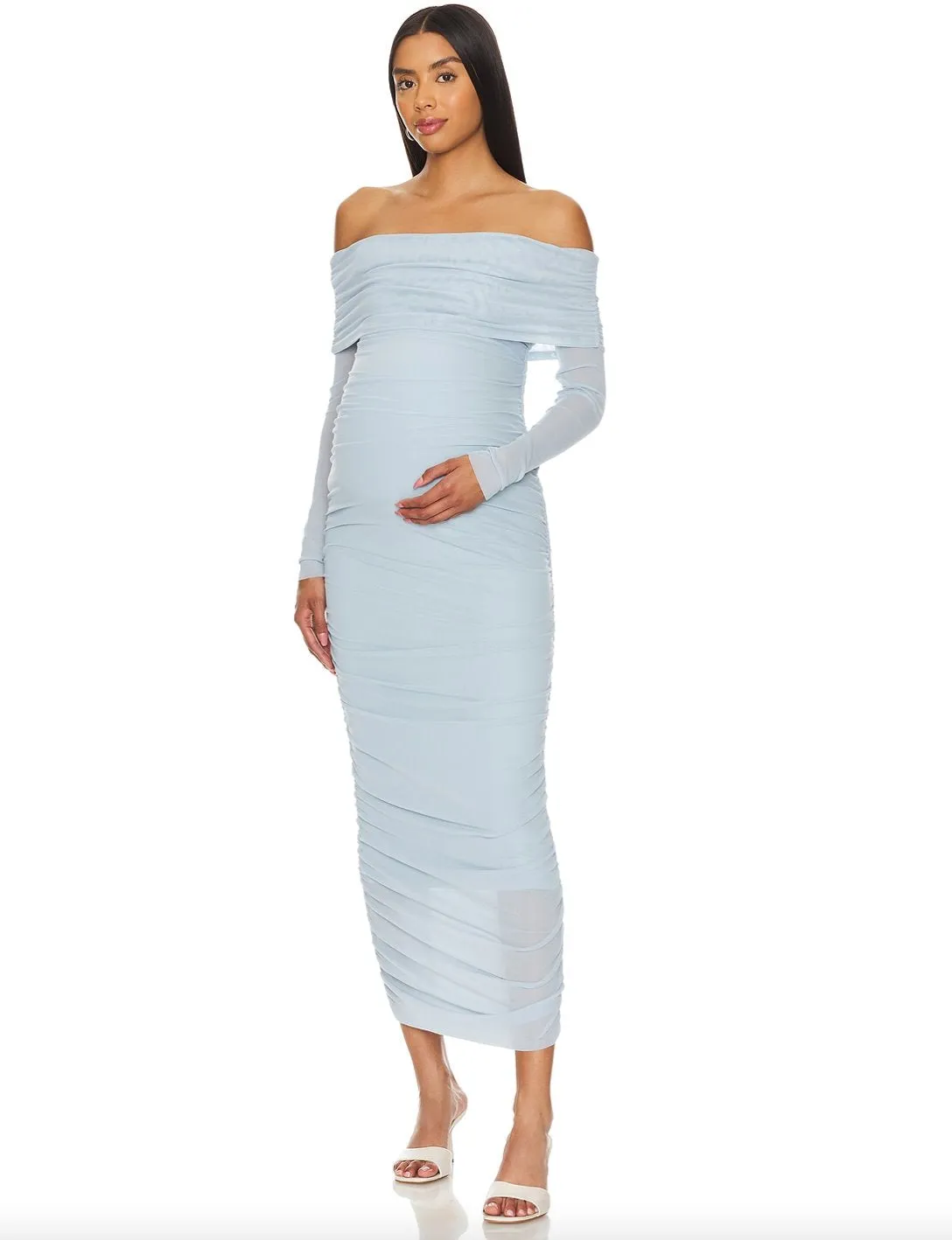 Off Shoulder Mesh Dress Powder Blue