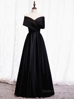 Off the Shoulder Black Long Prom Dresses with Corset Back Black Off the Shoulder Formal Evening Dresses