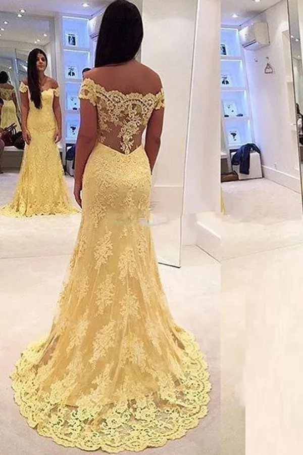 Off-the-Shoulder Mermaid  Lace Court Train Prom Dresses Evening Dresses PG330