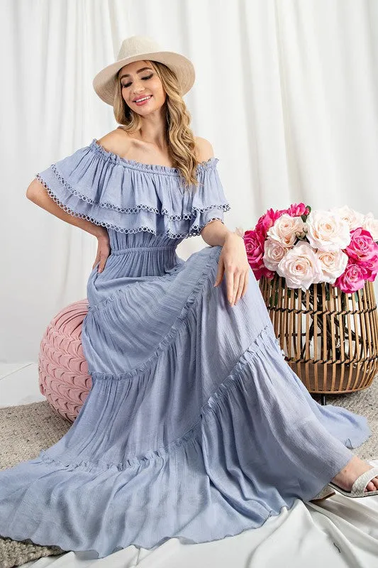 Off the Shoulder Ruffle Maxi Dress