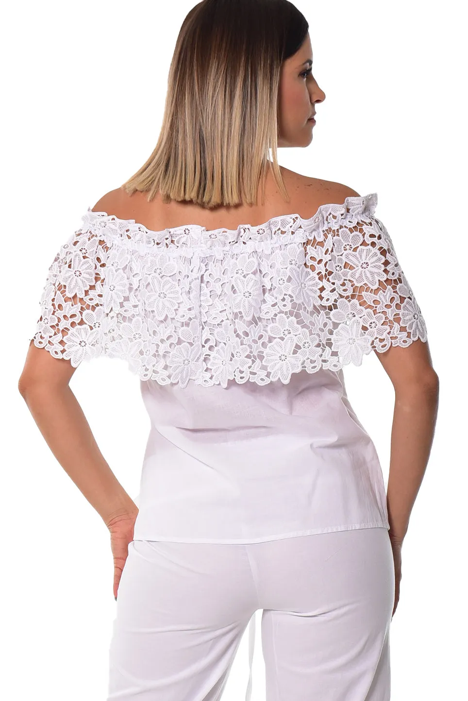 Off-the-Shoulder Top w/Lace by AZUCAR - LRPB347