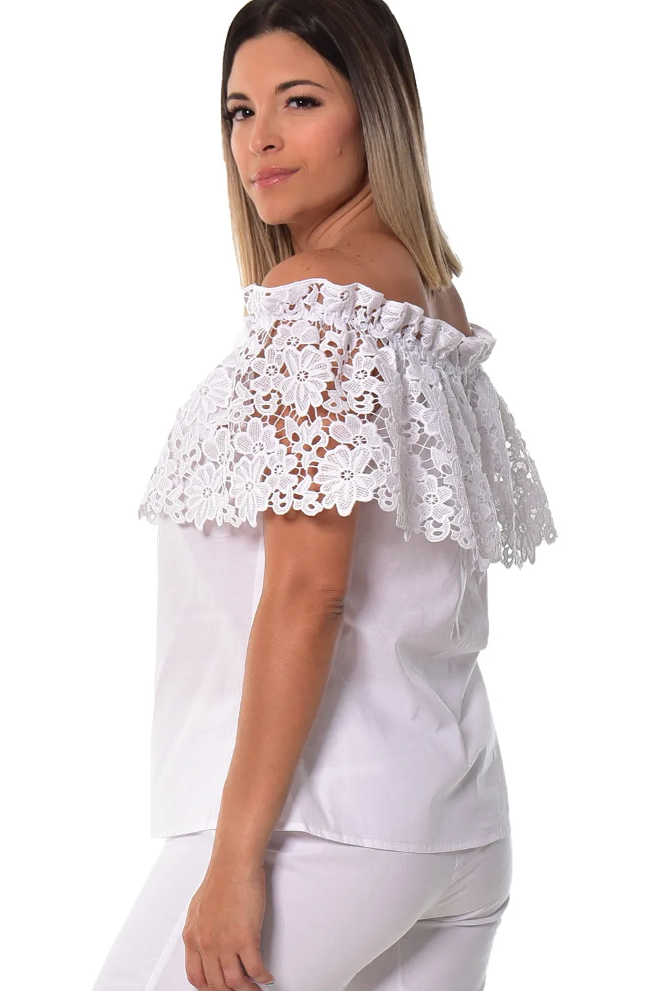 Off-the-Shoulder Top w/Lace by AZUCAR - LRPB347