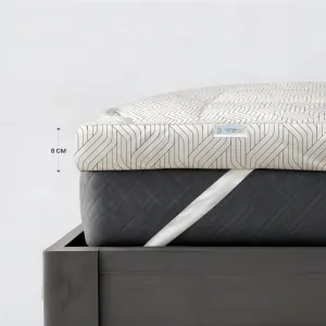 Off-White And Black Geometric Mattress Topper with 2 Pillow Covers - King Size 180x200 8cm