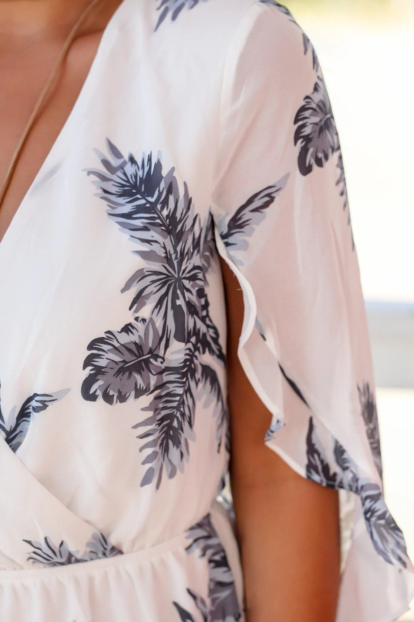 Off White and Blue Tropical Romper