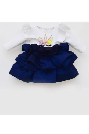 Off white and dark blue silk unicorn frock