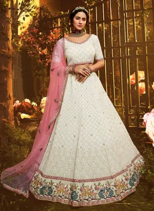 Off White And Pink Multi Embroidered Lehenga Choli