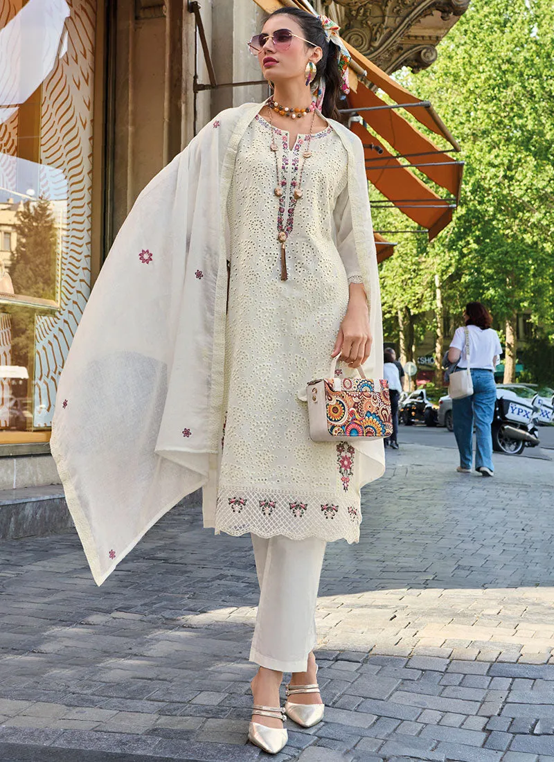 Off White Chikankari Embroidered Pant Style Salwar Suit