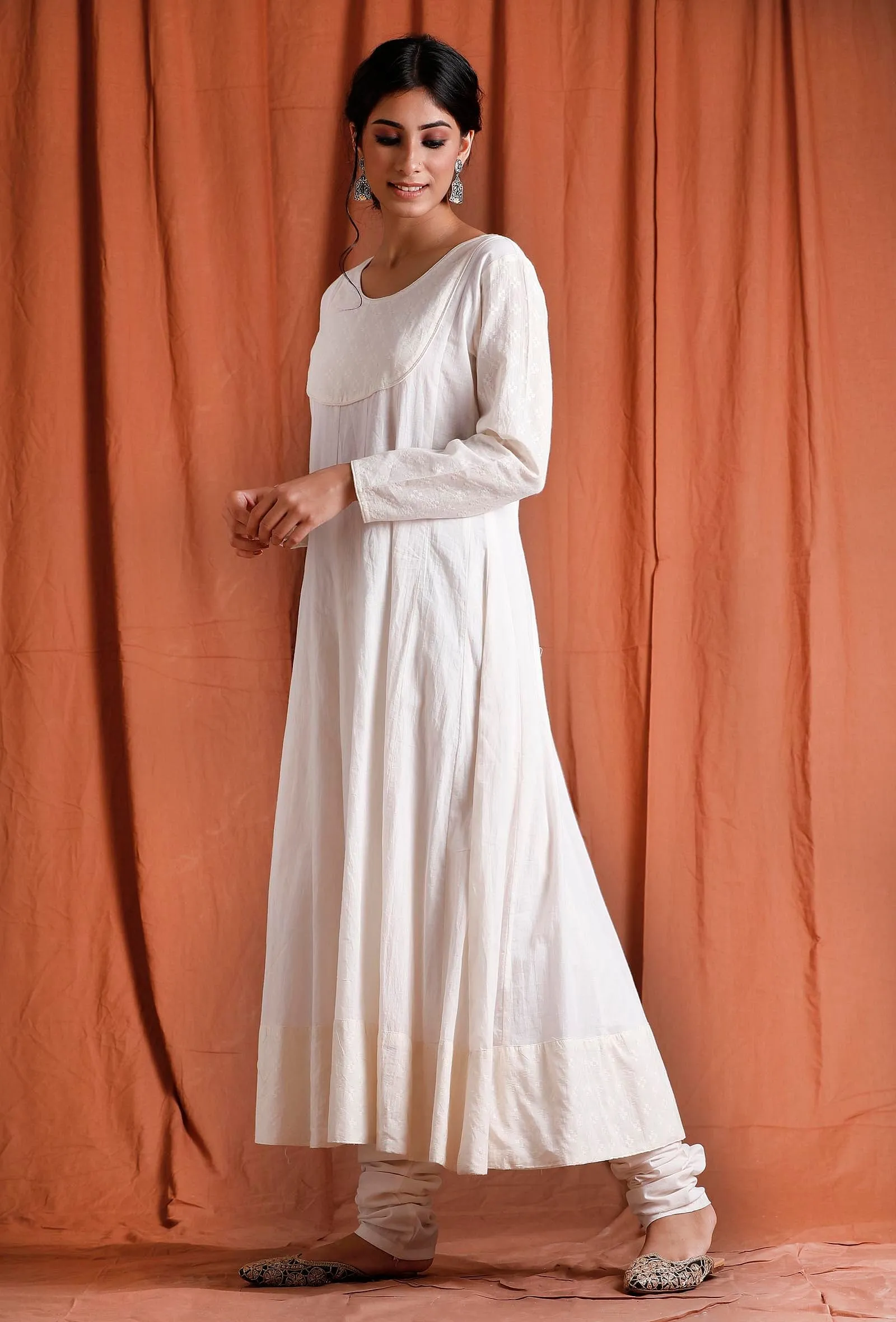 Off White Cotton Anarkali Kurta