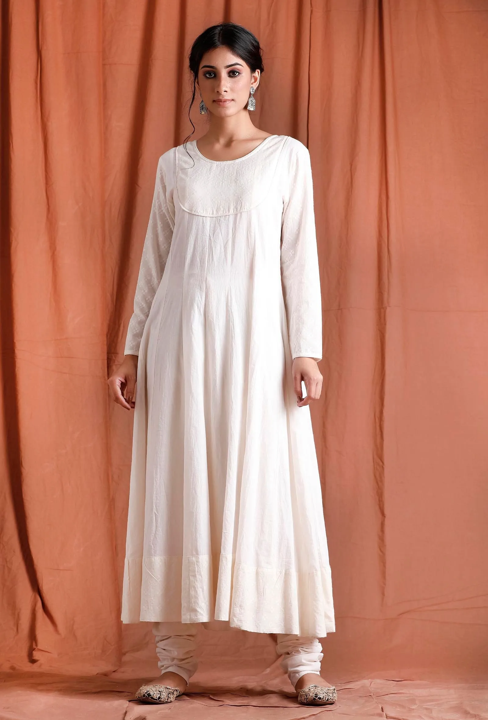 Off White Cotton Anarkali Kurta