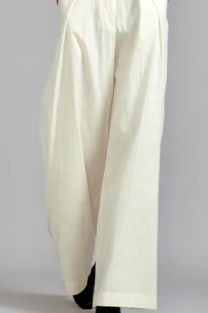 Off -White Cotton Pleated Pant Set