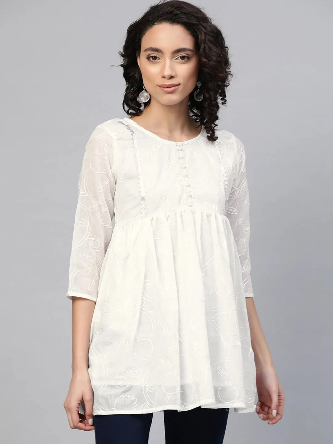 Off-White Cotton Printed Tunic