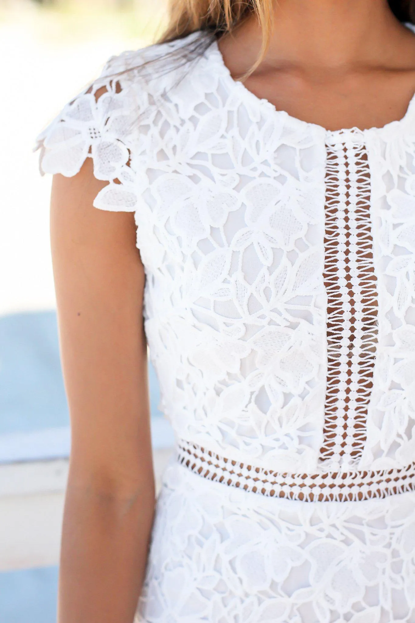 Off White Crochet Short Dress