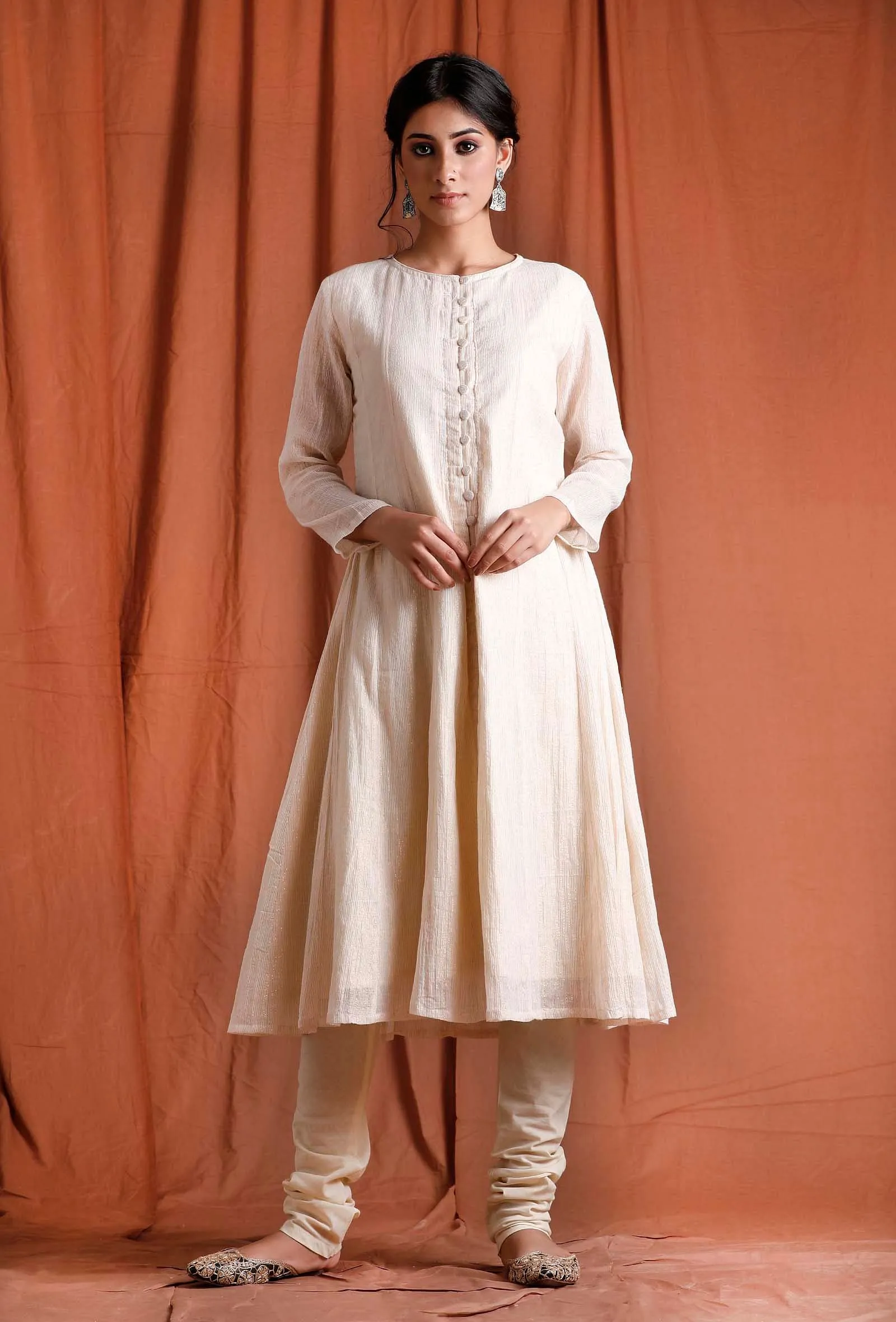 Off White Golden Anarkali Kurti