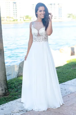 Off White Maxi Dress with Jeweled Top