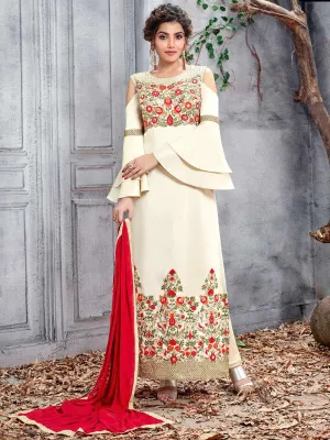 Off White Multi Embroidered Designer Pakistani Pant Suit