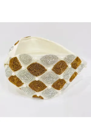 Off white pure crepe gold and white diamond hairband