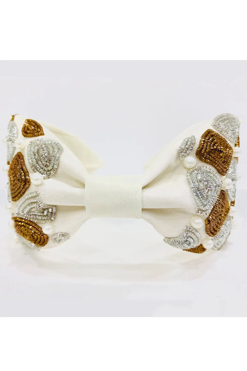 Off white pure crepe gold and white diamond hairband