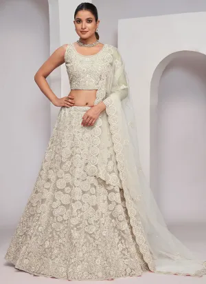 Off White Sequence Embroidery Wedding Style Lehenga