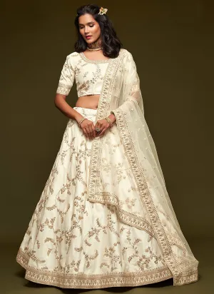 Off White Zari Embroidered Silk Lehenga Choli