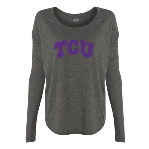 Official NCAA TCU Horned Frogs TCUH07_019 Women's 2x1 Flowy Long Sleeve Tee