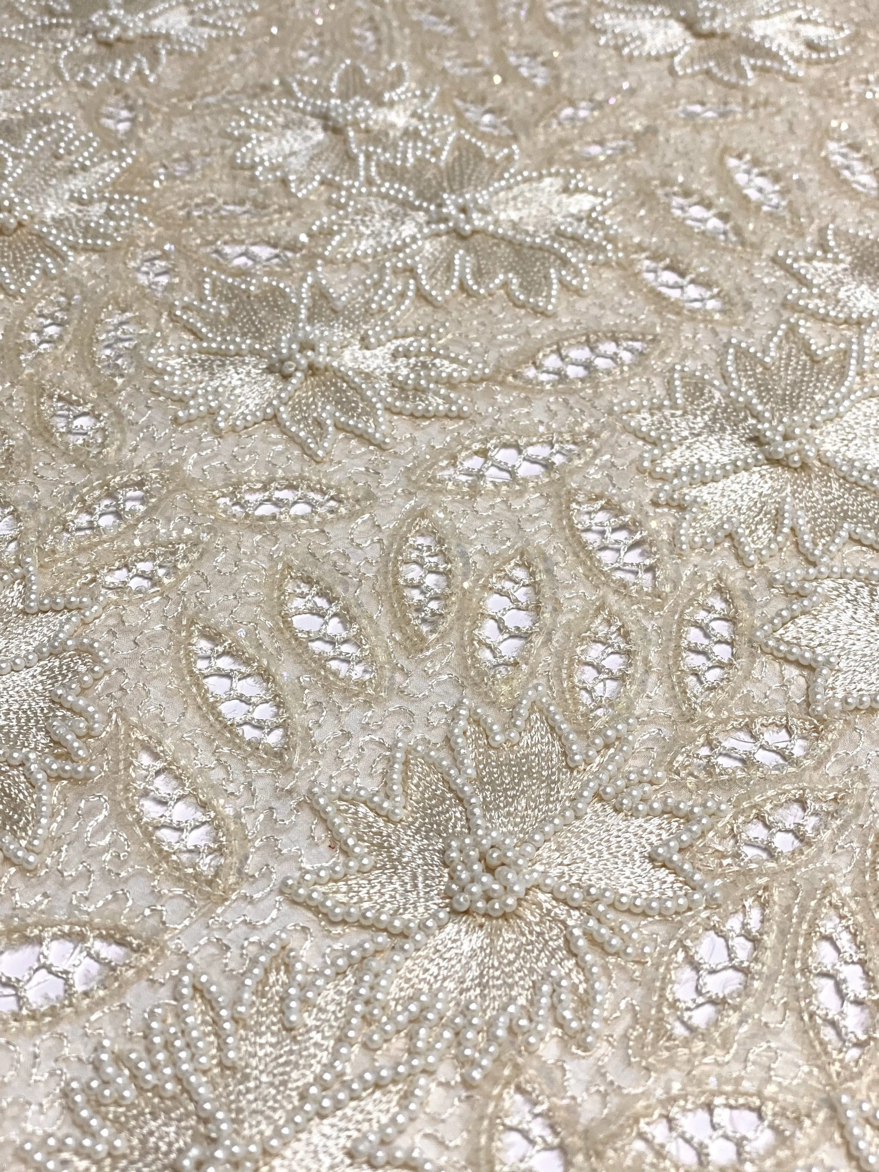 Offwhite Sequin & Beads On Silk Chiffon JEC-114-2 Fabric