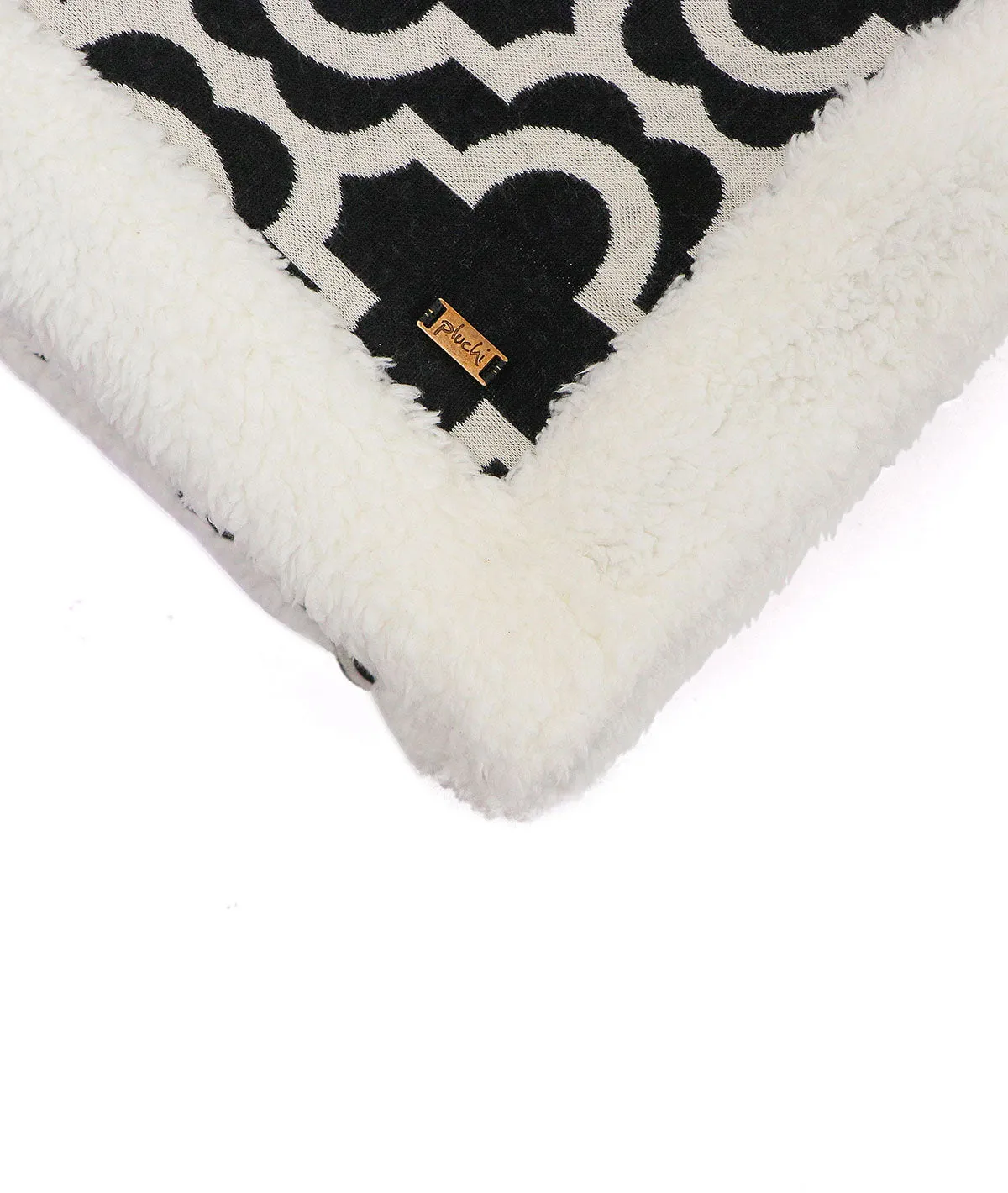 Ogee - Black & White Cotton Knitted Single Bed Blanket layered with Warm Sherpa Fabric