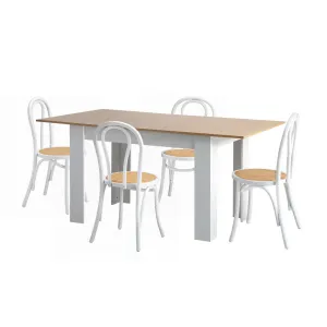 Oikiture 160cm Extendable Dining Table with 4PCS Crossback Dining Chairs White