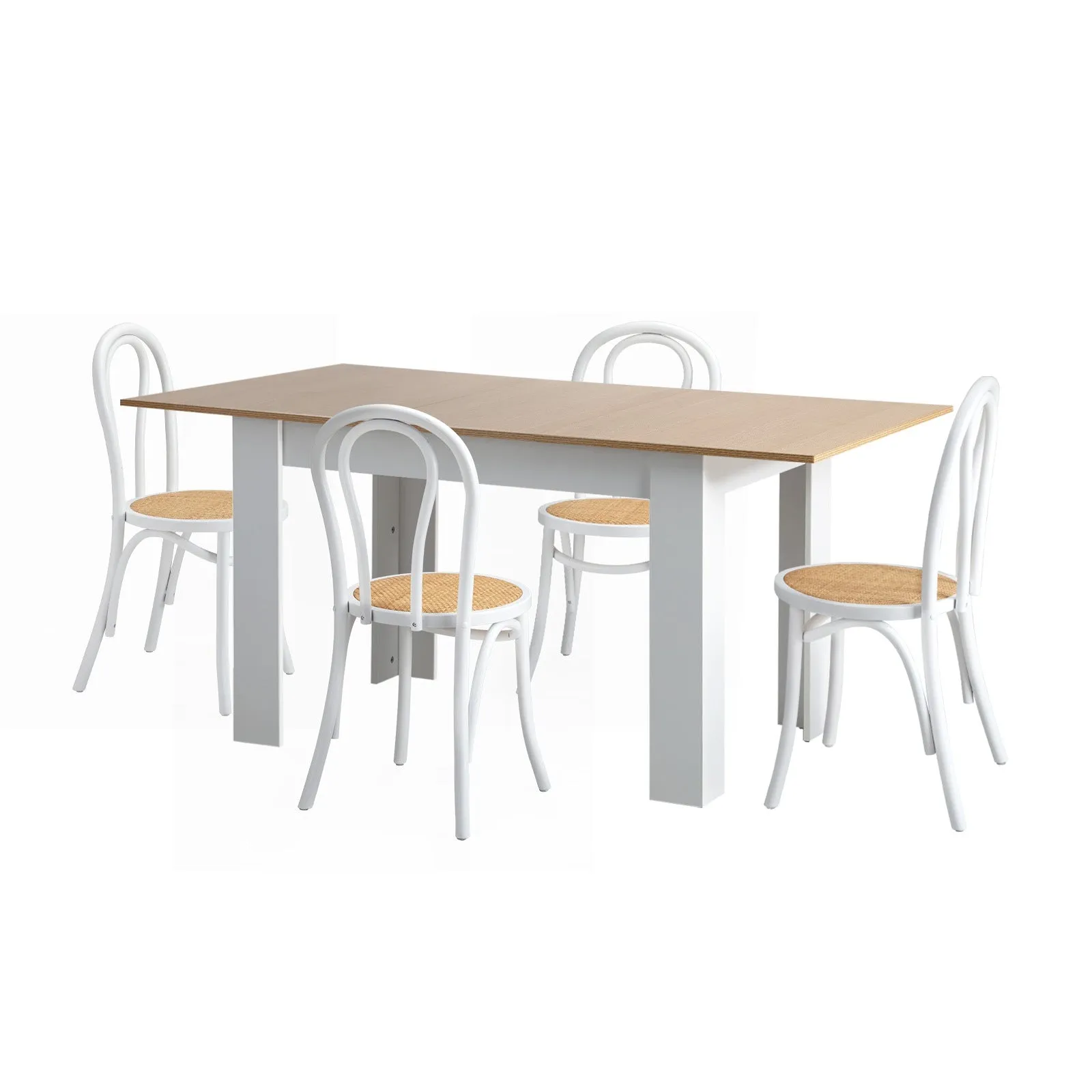 Oikiture 160cm Extendable Dining Table with 4PCS Crossback Dining Chairs White