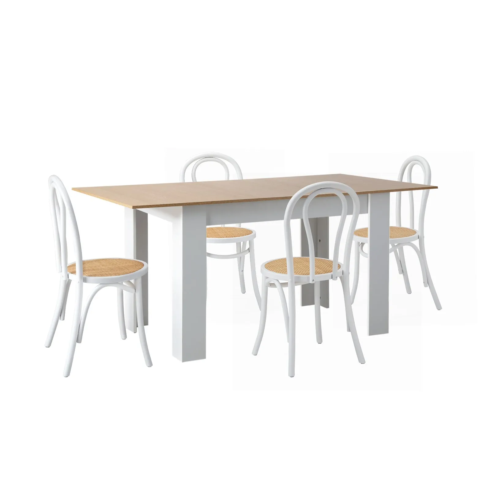 Oikiture 160cm Extendable Dining Table with 4PCS Crossback Dining Chairs White