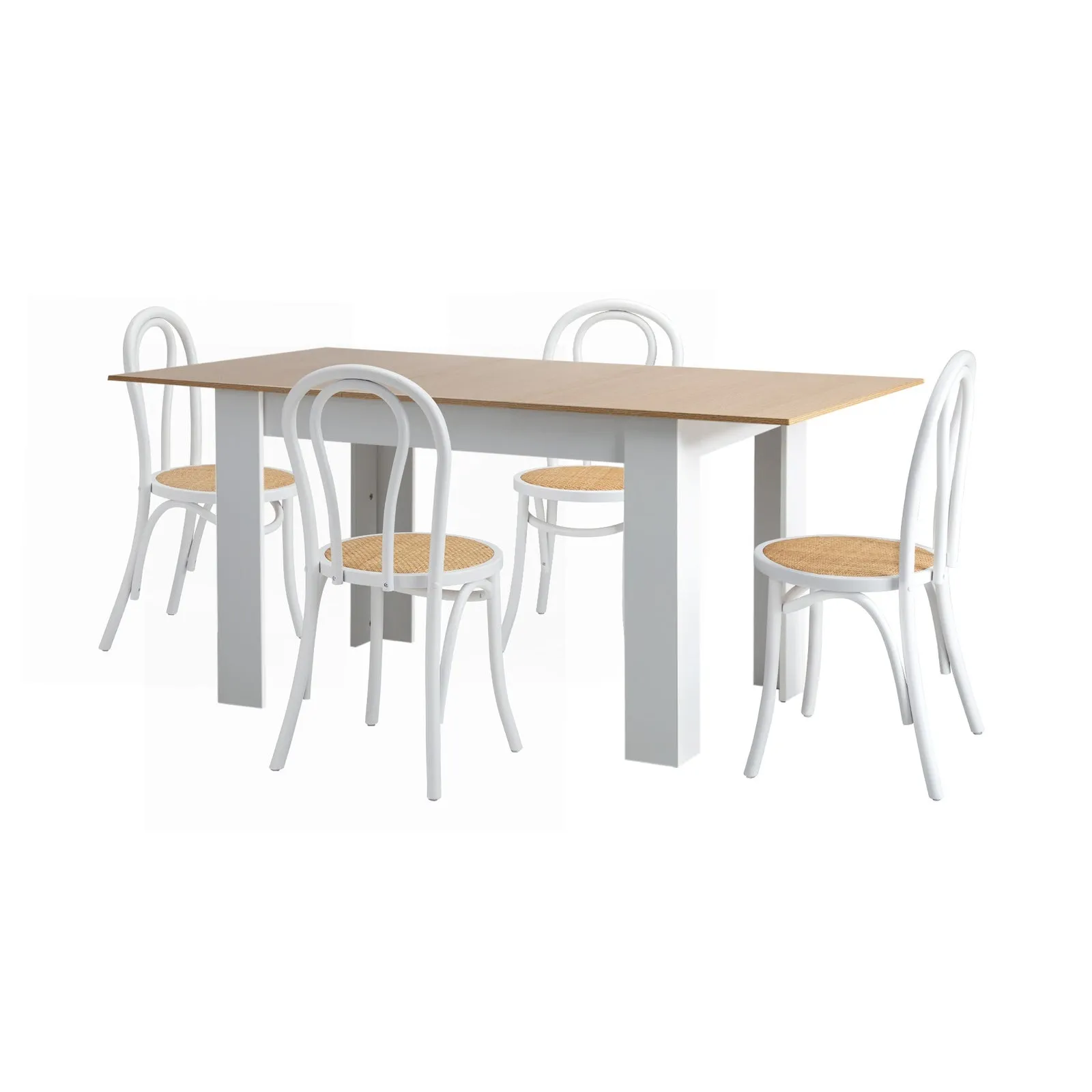 Oikiture 160cm Extendable Dining Table with 4PCS Crossback Dining Chairs White