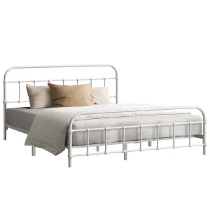 Oikiture Bed Frame Metal Bed Base Double Size Bed Platform White