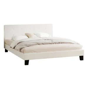 Oikiture Bed Frame Queen Size Bed Platform White Boucle