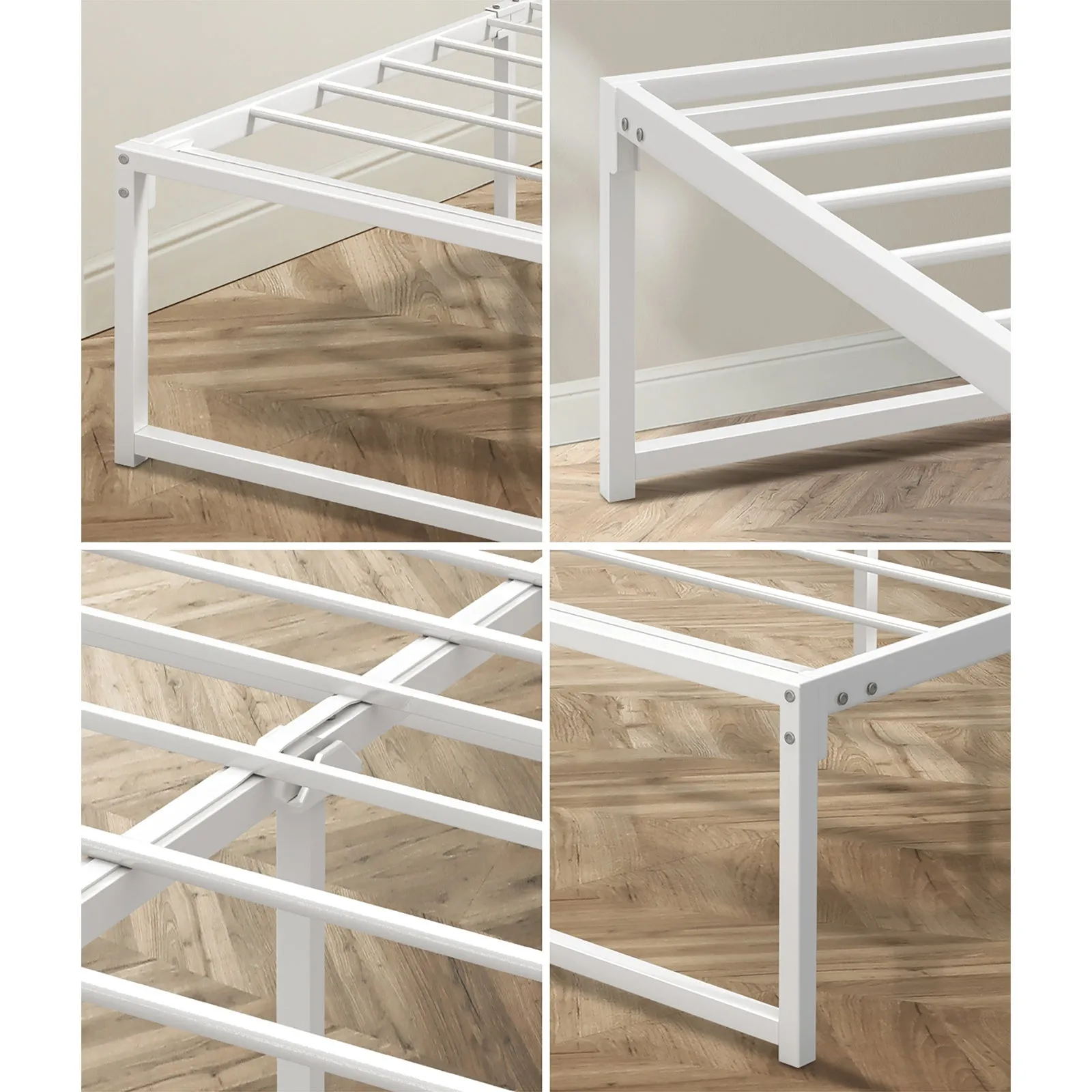 Oikiture Metal Bed Frame Queen Size Beds Base Platform White