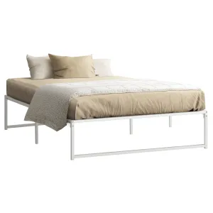 Oikiture Metal Bed Frame Queen Size Beds Base Platform White