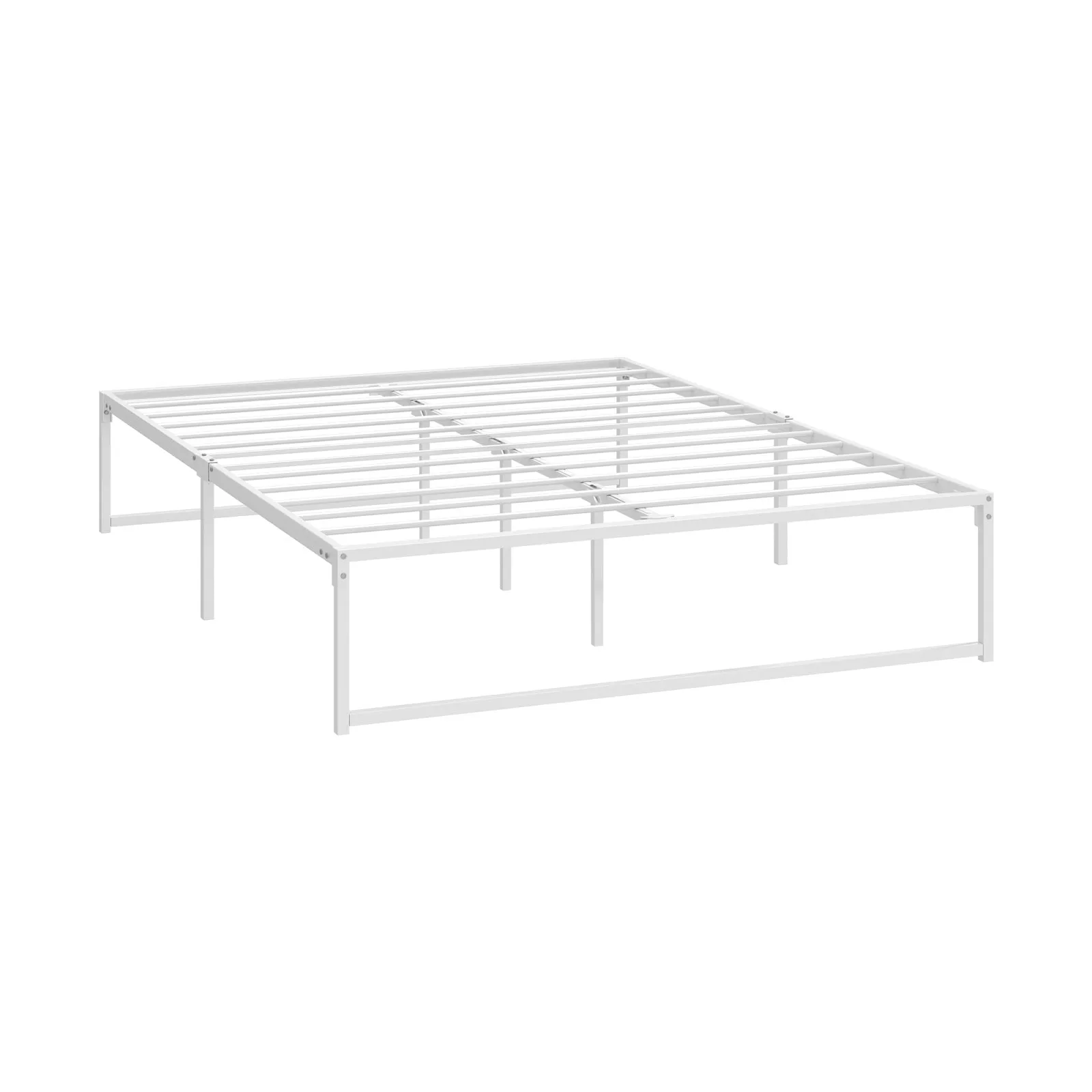 Oikiture Metal Bed Frame Queen Size Beds Base Platform White