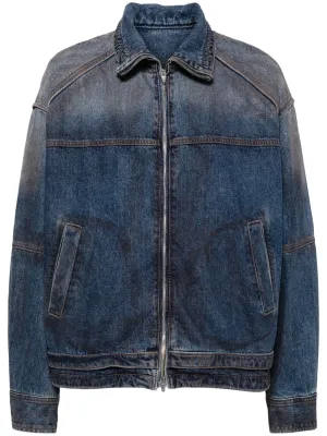 Oil-Washed Denim Zip-Up Shirt