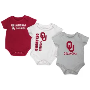 Oklahoma Sooners Colosseum Red White Gray Infant One Piece Outfits - 3 Pack