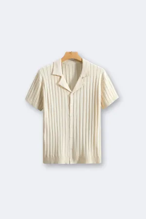 Old Money Classic Ribbed Short Sleeve Lapel Collar Knitted Shirt