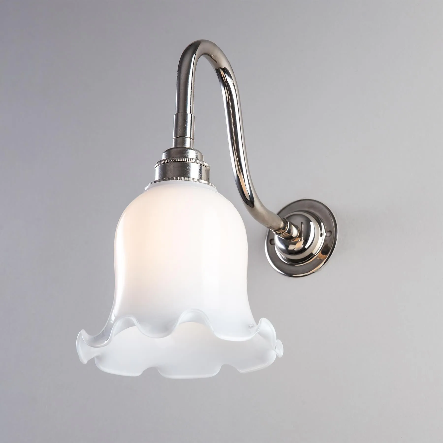 Old School Electric Tulip opal glass bathroom wall light