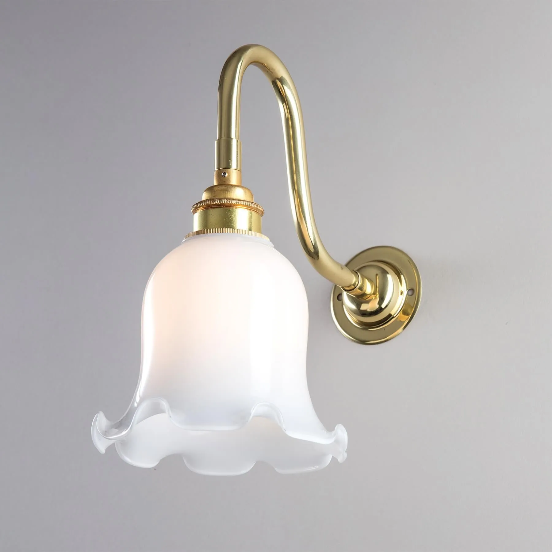 Old School Electric Tulip opal glass bathroom wall light