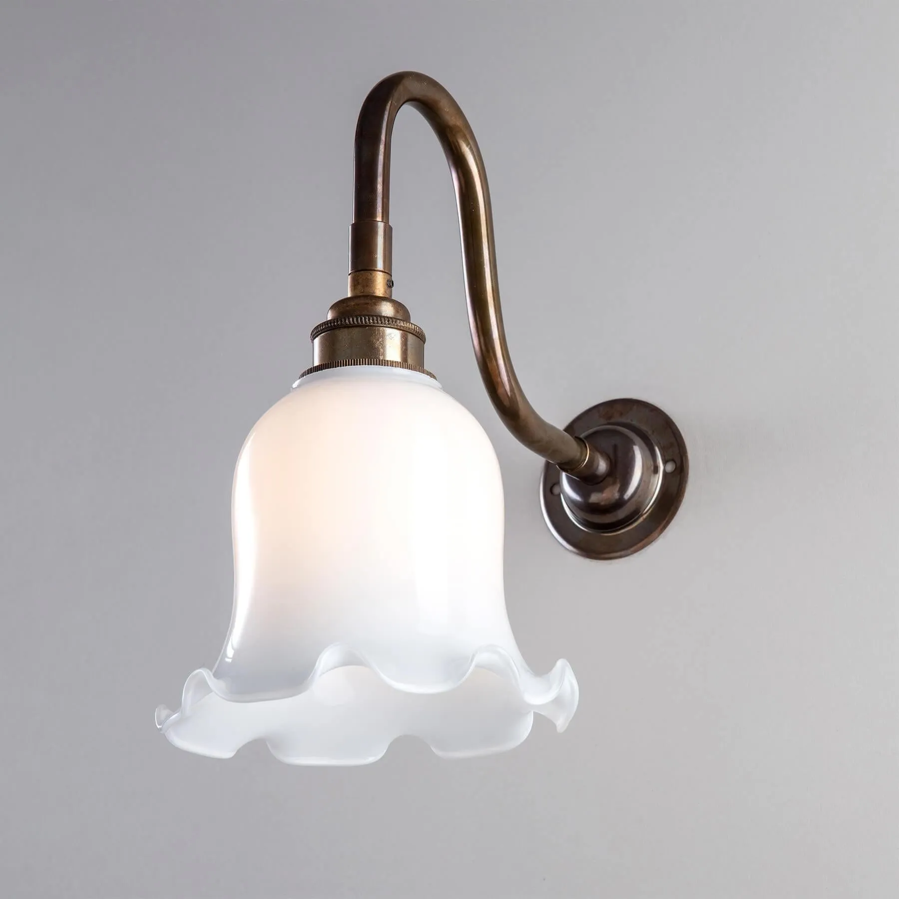 Old School Electric Tulip opal glass bathroom wall light