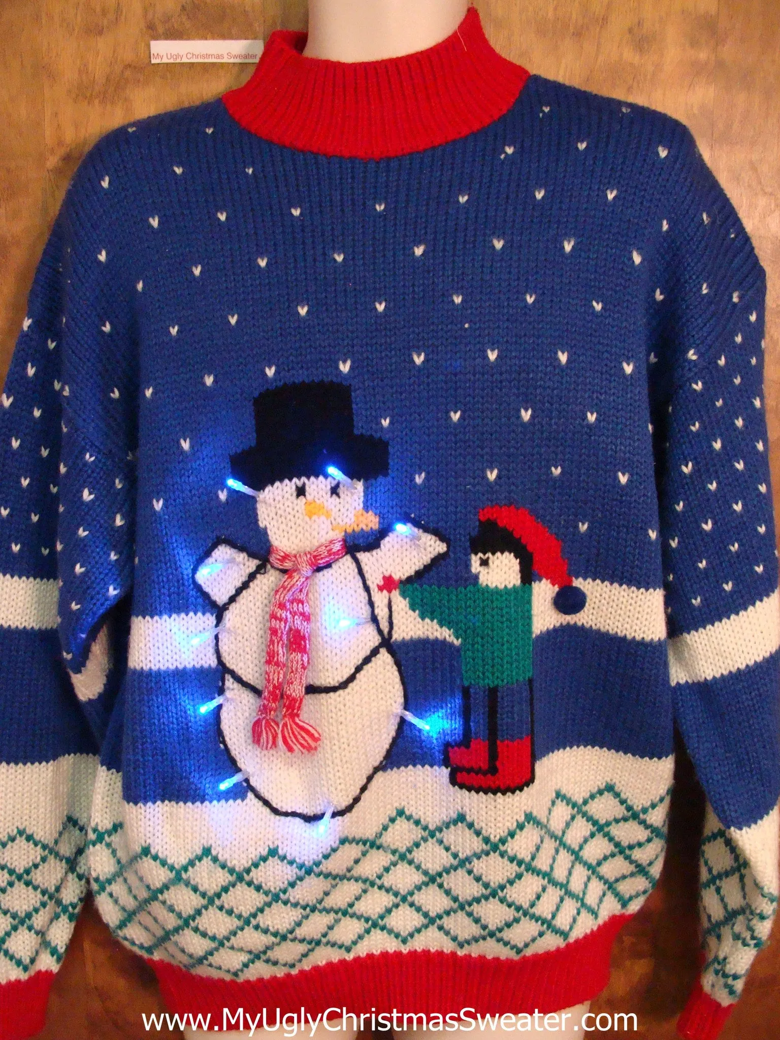 Old School Snowman 80s Ugly Christmas Sweater with Lights