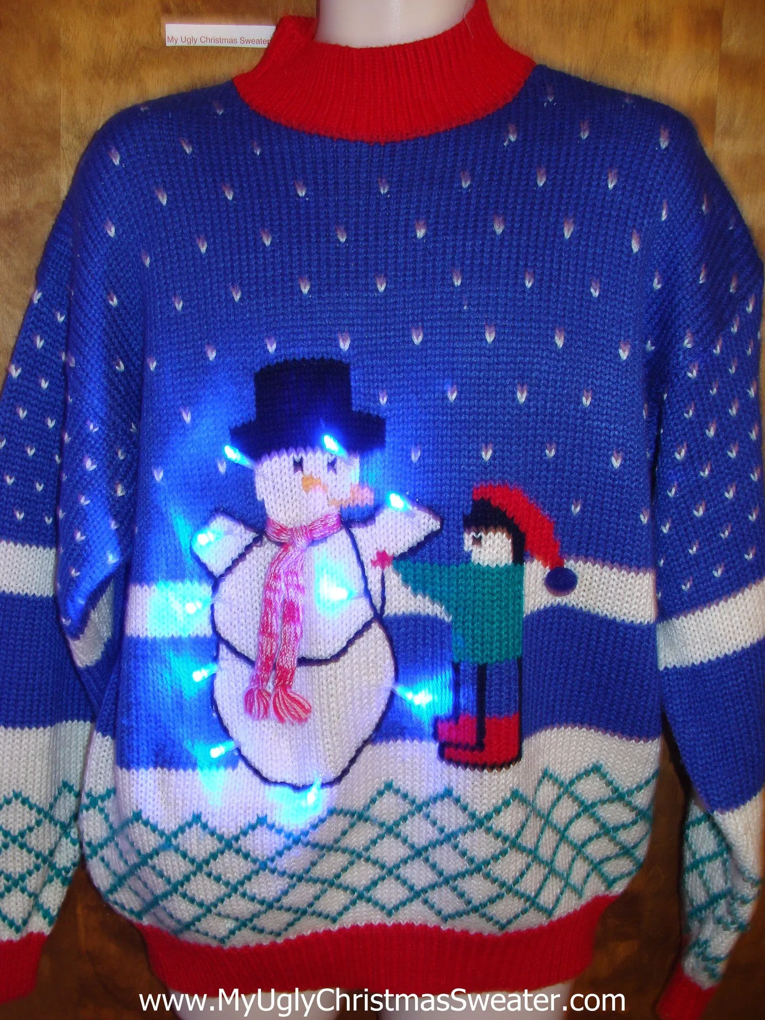 Old School Snowman 80s Ugly Christmas Sweater with Lights