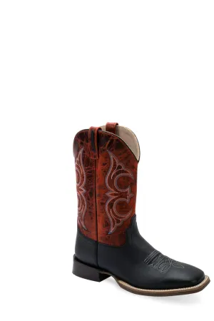 Old West Mens Broad Square Toe Black/Burnt Red Leather Cowboy Boots 9 EE