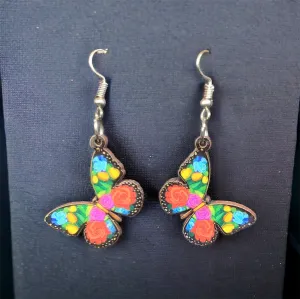 OLDTRIBES™ Painted Red and Pink Butterfly Wood Earrings