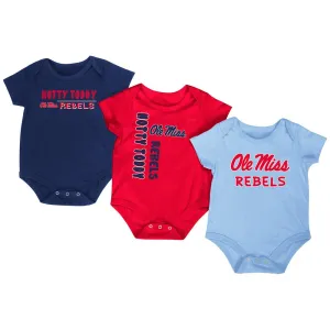 Ole Miss Rebels Colosseum Red White Gray Infant One Piece Outfits - 3 Pack