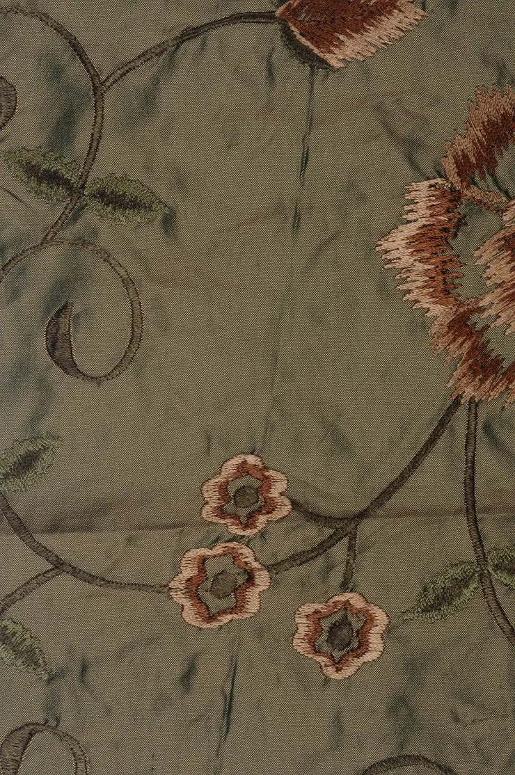 Olive Branch Embroidered Taffeta Silk 500 Fabric