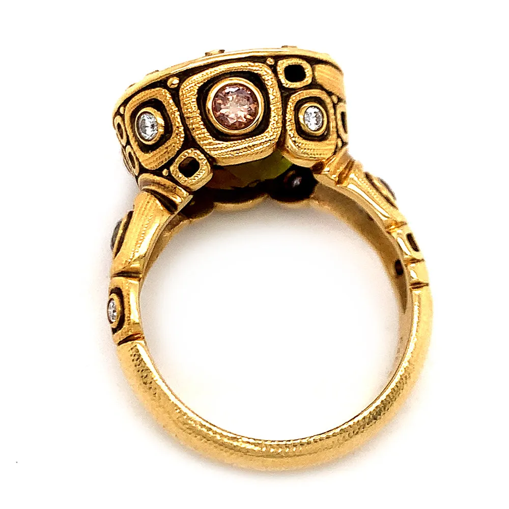 Olive-Brown Tourmaline & Diamond Ring - "Little Windows"