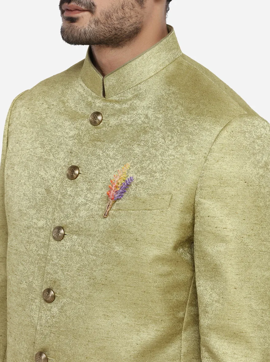 Olive Green & Golden Jodhpuri Suit | JadeBlue